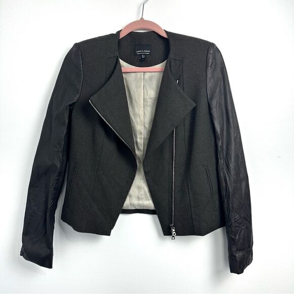 Judith & Charles Wool Blazer With Leather Sleeves Sz 4 - Picture 1 of 14